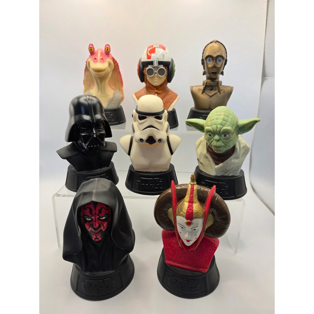 Vintage 1999 Star Wars Episode I Character Busts Set 8 Yoda Vader Maul Amidala